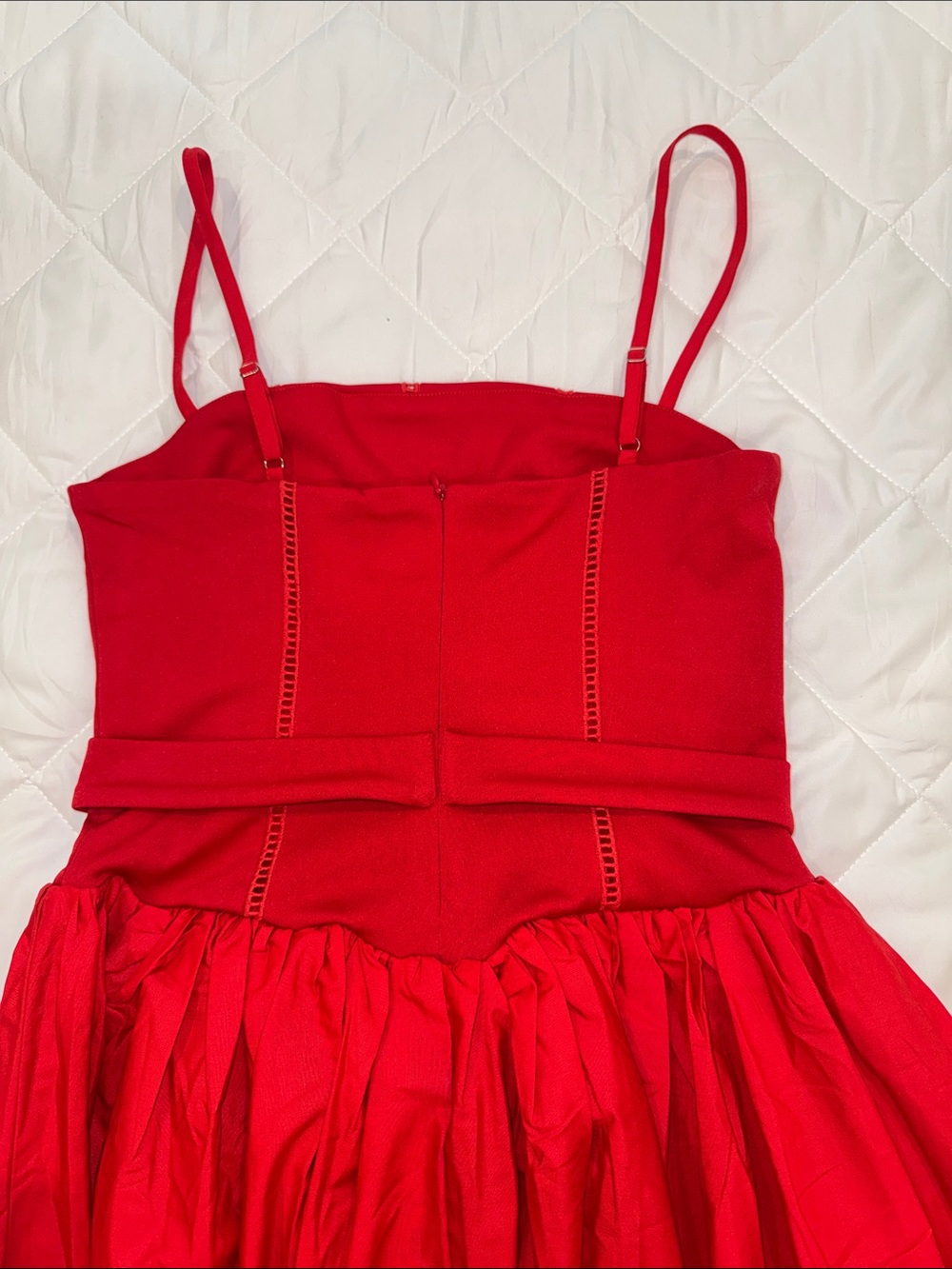 Red Midi Fit-and-Flare Dress with Spaghetti Straps - Picture 4 of 5